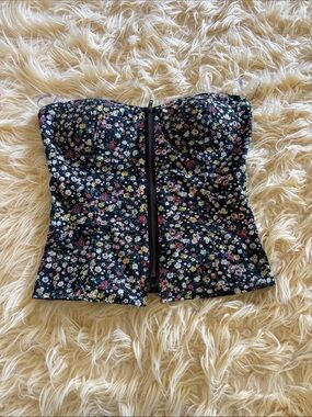 Say What? Black Floral Zip-Front Bustier Camisole